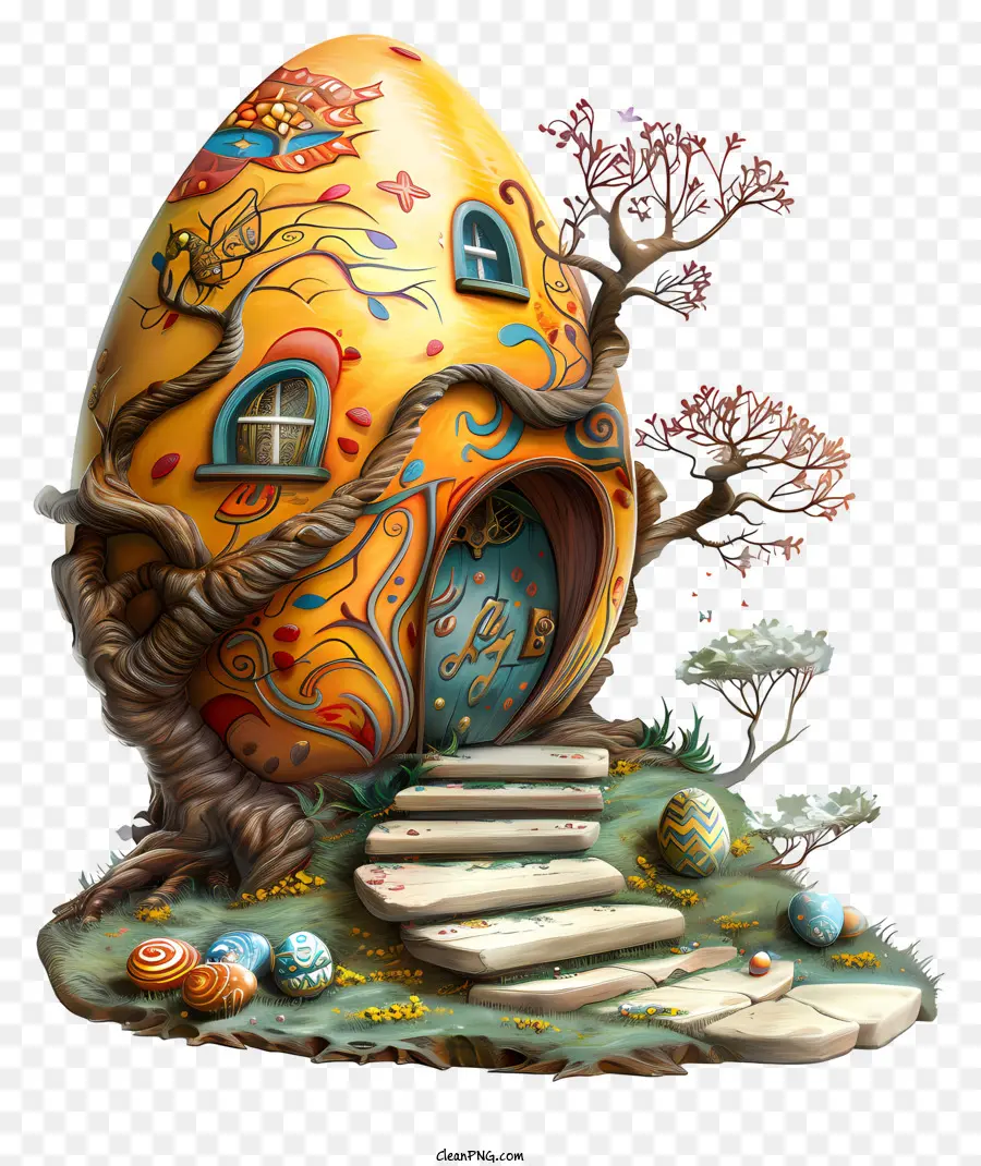 Casa De Huevos De Pascua，Colorida Casa Con Forma De Huevo PNG