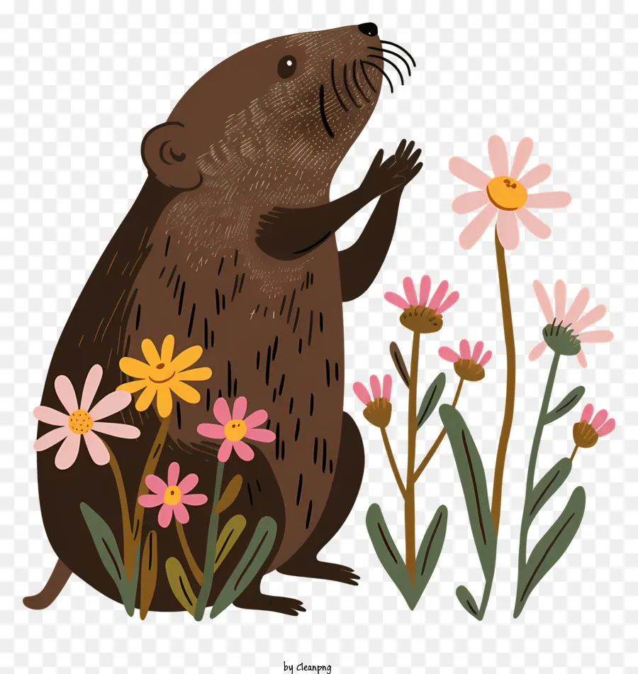 Dia Del Topo，Marmota Con Flores PNG