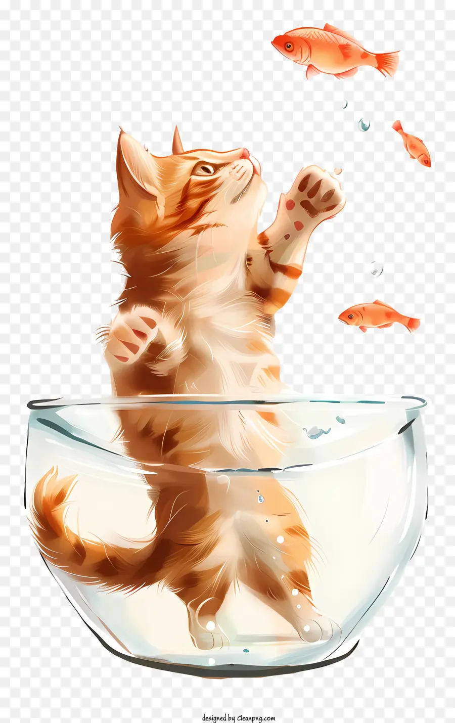 Cat Catching Fish，Gato PNG