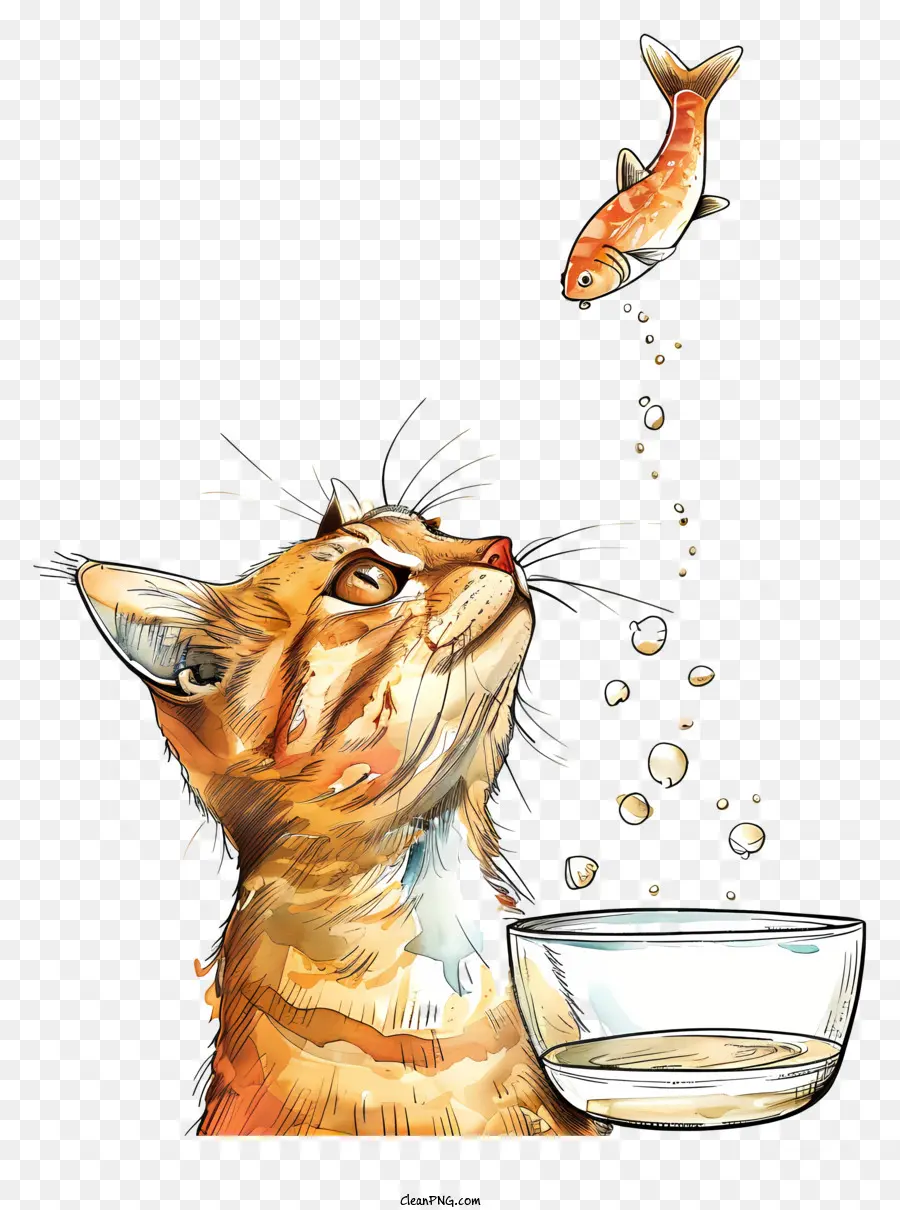 Cat Catching Fish，Gato PNG