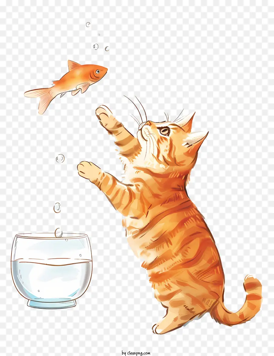 Cat Catching Fish，Gato PNG