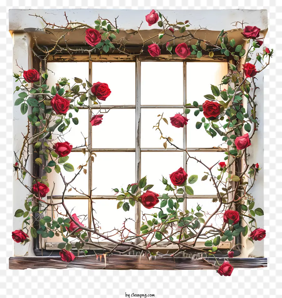 Ventana De Flores De Primavera，Rosas Rojas PNG