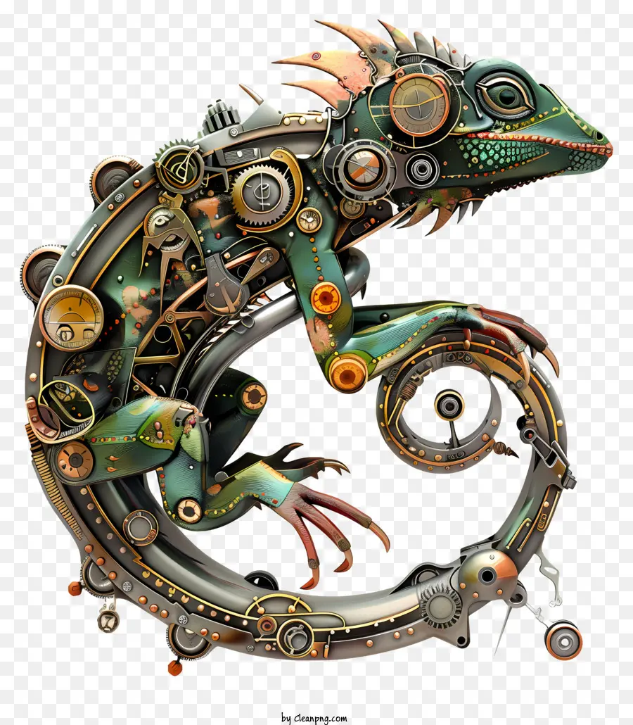 Steampunk，Lagarto Verde PNG