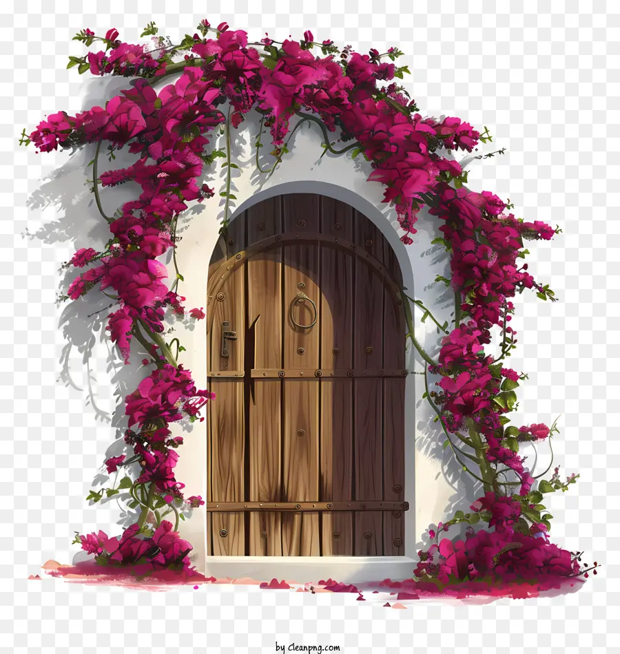 Puerta De Flores De Primavera，Puerta De Madera PNG