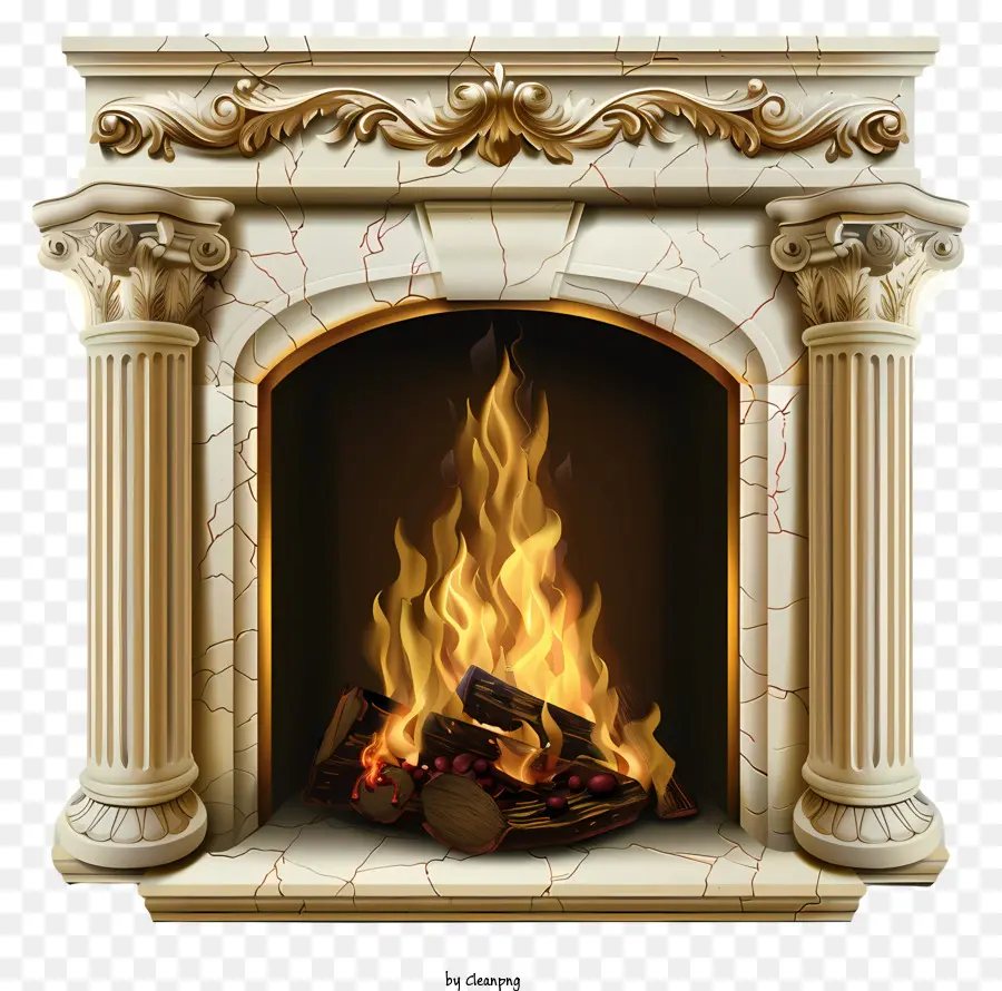 Chimenea Con Fuego Ardiente，Chimenea PNG