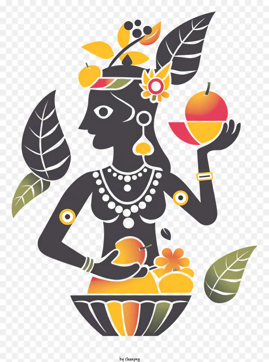 Vishu，Mujer Con Frutas PNG