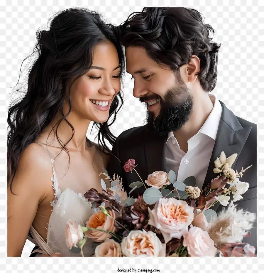 Los Novios，Pareja Con Flores PNG