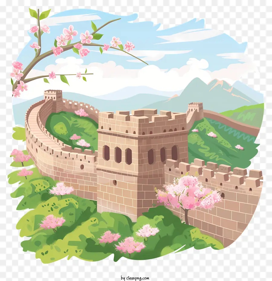 La Gran Muralla De China，Flores De Cerezo PNG