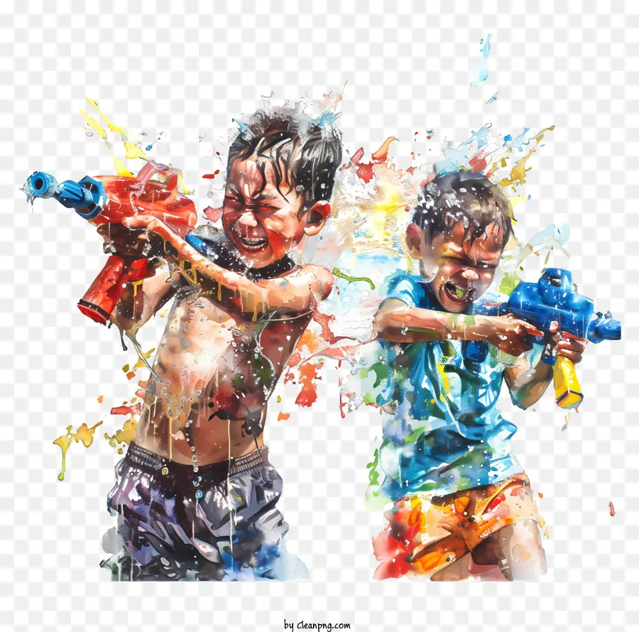 Songkran，Niños Jugando PNG