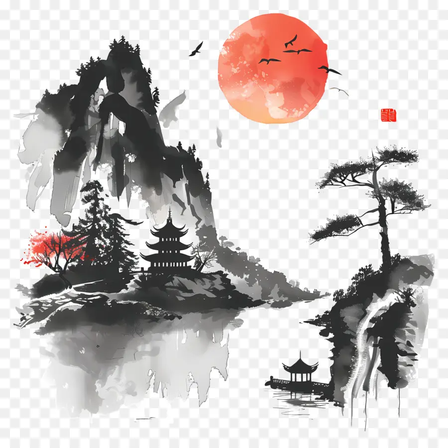 La Pintura De Paisaje，Pintura De Paisaje Japonés PNG