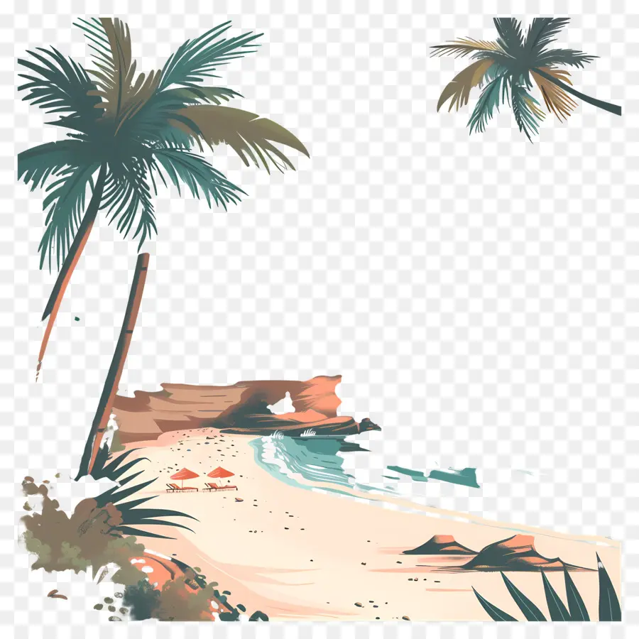 Pintura De Paisaje，Escena De Playa PNG