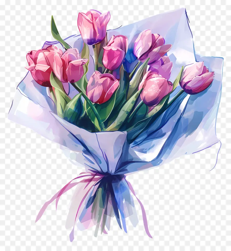 Tulip Bouquet，Tulipanes Rosados PNG