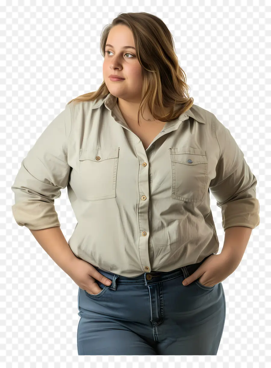 Mujer Gorda，Camisa Beige PNG