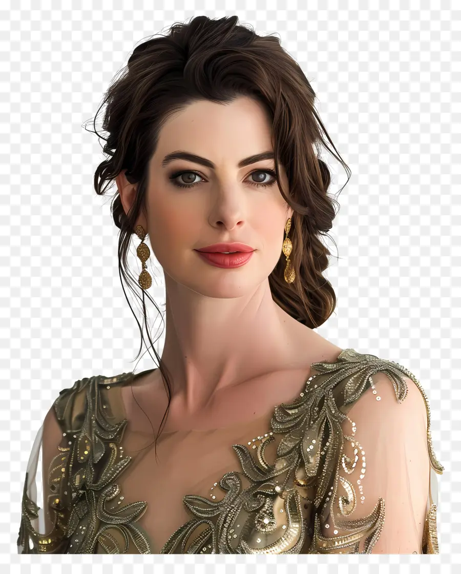 Anne Hathaway，Vestido De Oro PNG