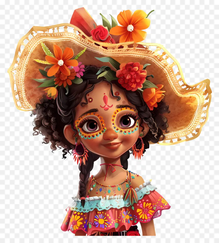 Cinco De Mayo，Niña Con Flores PNG