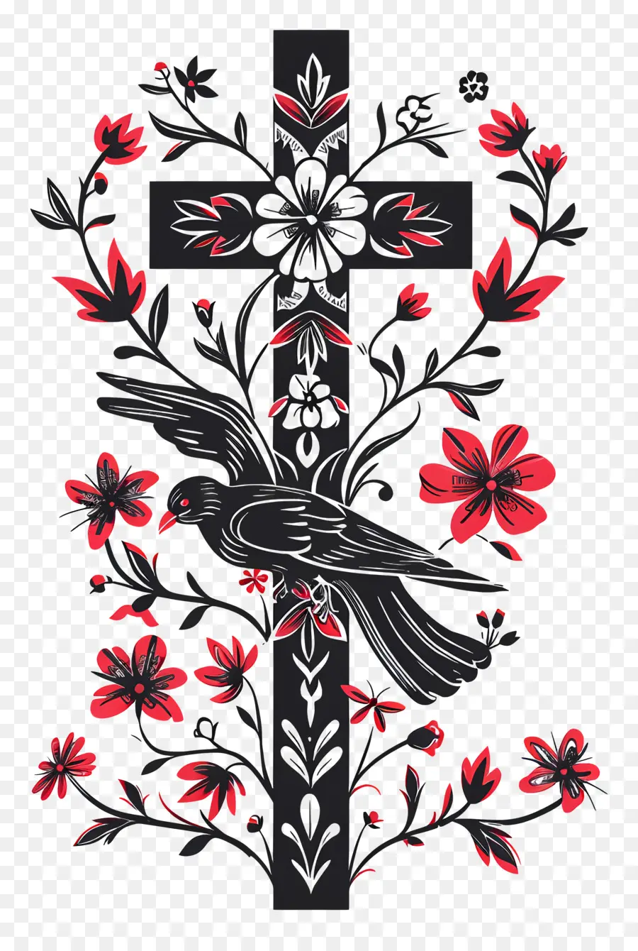 Viernes Santo Ortodoxo，Cruz Con Flores Y Pájaro PNG