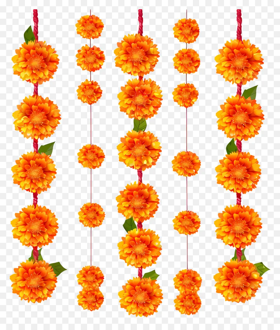 Guirnalda De Caléndula De Diwali，Flores De Color Naranja PNG