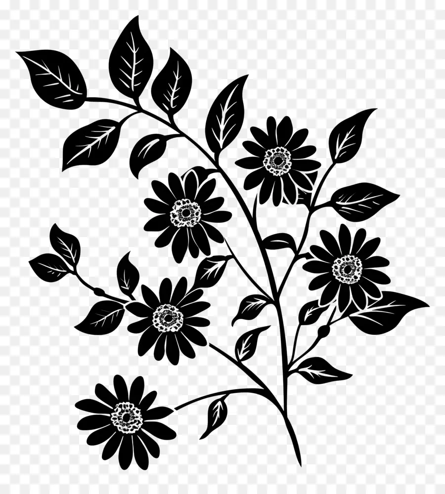 Silueta De Flores，Flores De Silueta Negra PNG