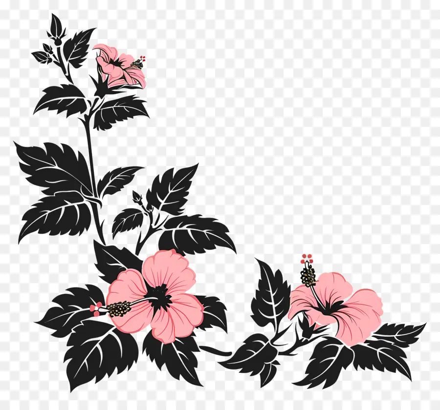 Las Flores De La Silueta，Flores De Hibisco Rosa PNG