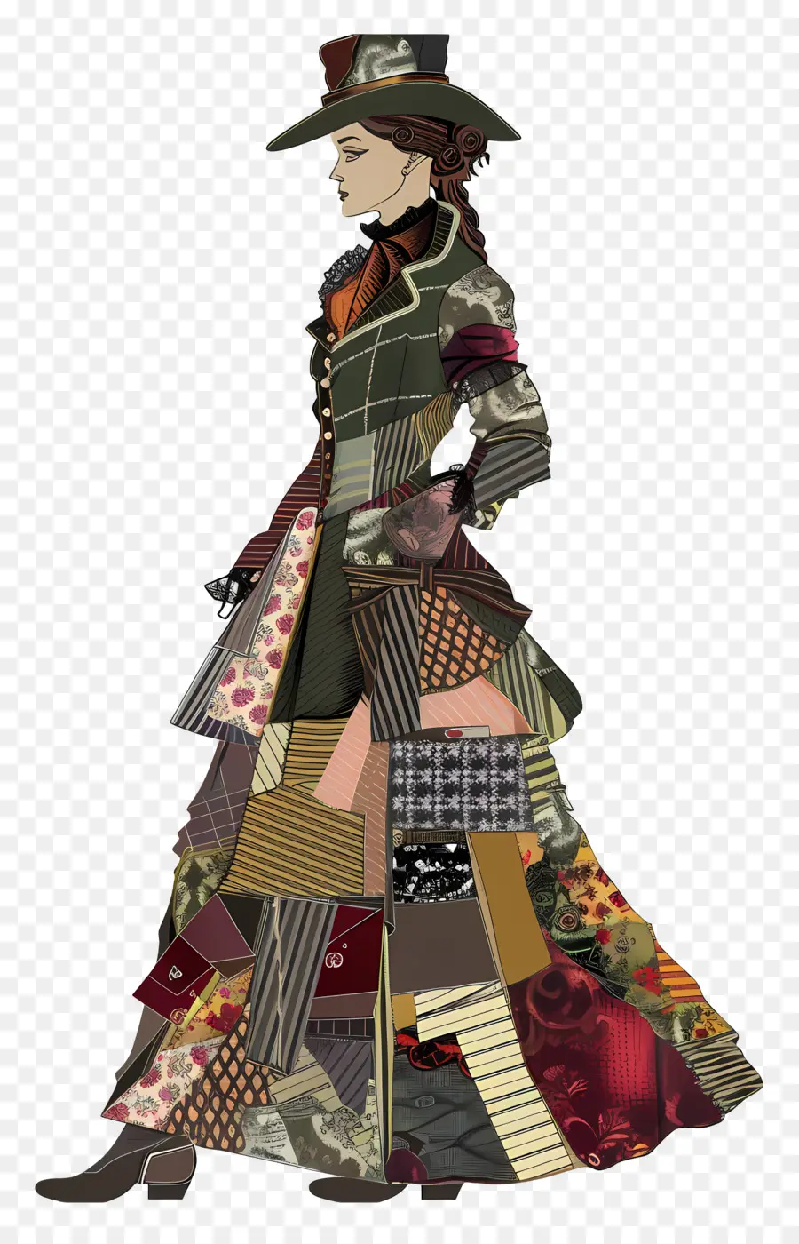 Victoriano Mujer，Vestido Colorido PNG