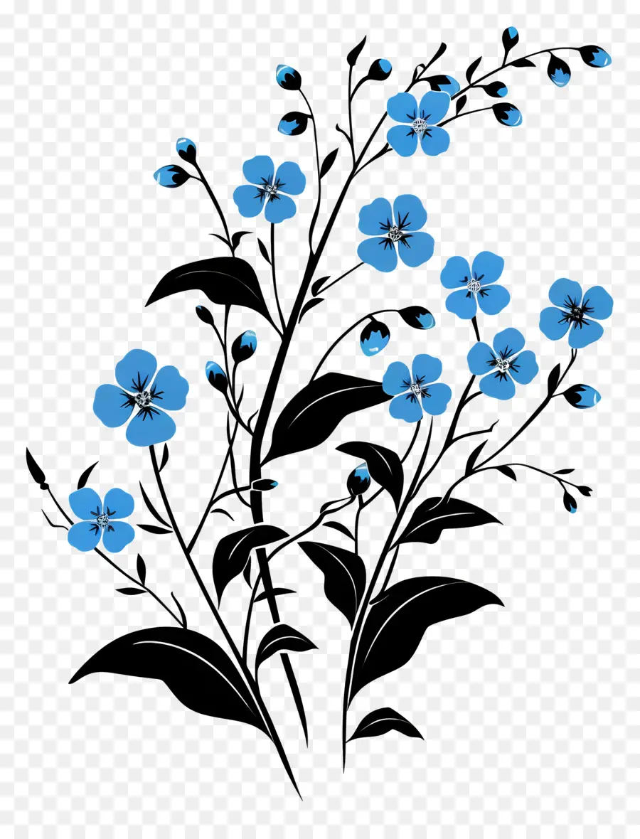 Las Flores De La Silueta，Flores De Color Azul PNG