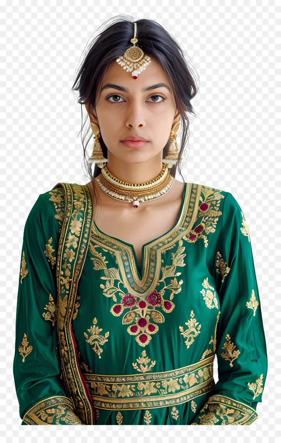 Chica India Vestida，Mujer En Vestido Verde PNG