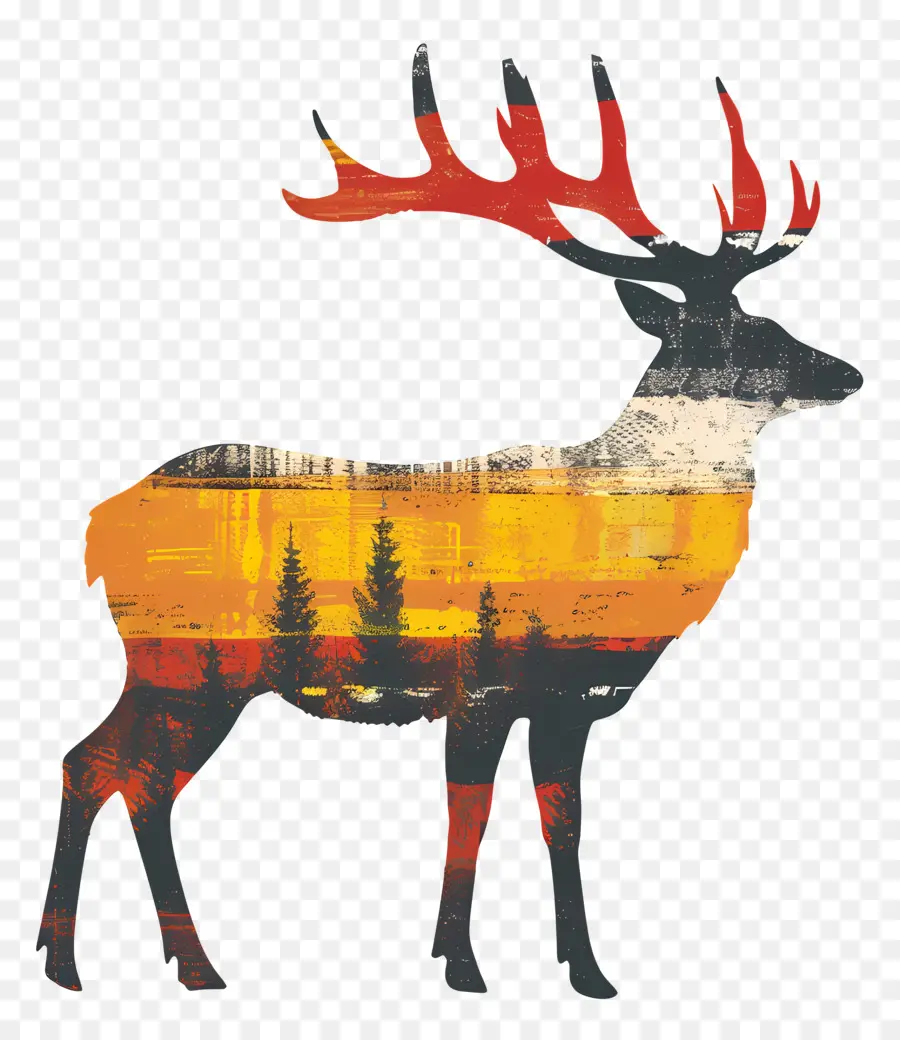 Deer Silueta，Pintura Digital PNG