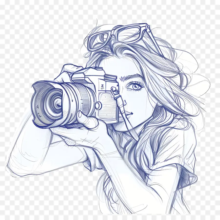 Tomando Fotos，Dibujo En Blanco Y Negro PNG