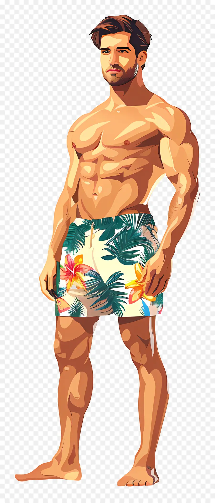 Cuerpo De Playa De Hombre，Traje De Baño Con Estampado Floral PNG