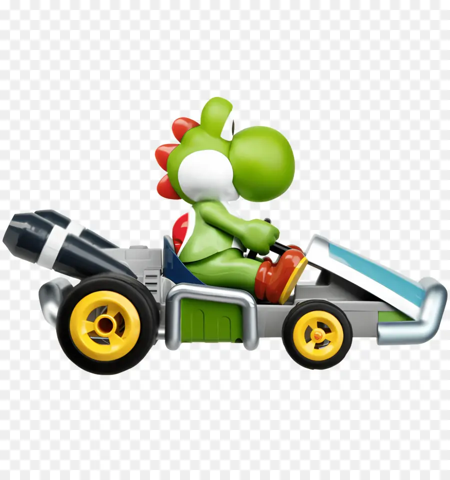 Personaje De Dibujos Animados，Dinosaurio Verde En Kart PNG