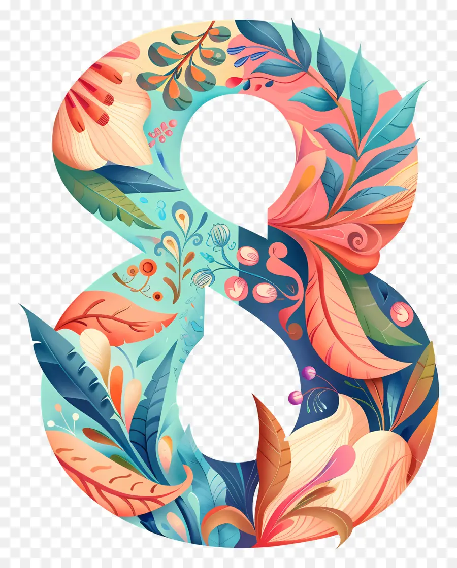 Número 8，Floral Número PNG