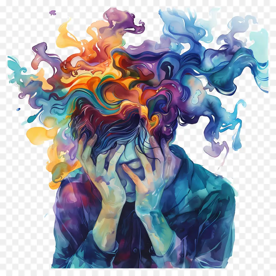 Salud Mental，Persona Con Pensamientos Coloridos PNG