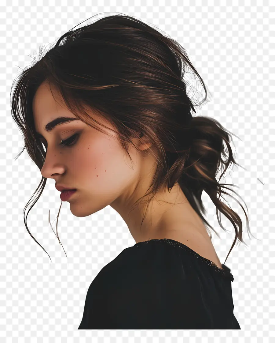 Mujer Triste，Perfil Lateral PNG