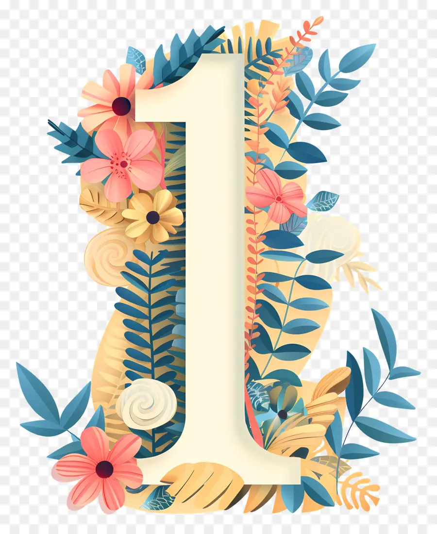 Número 1，Floral Carta PNG