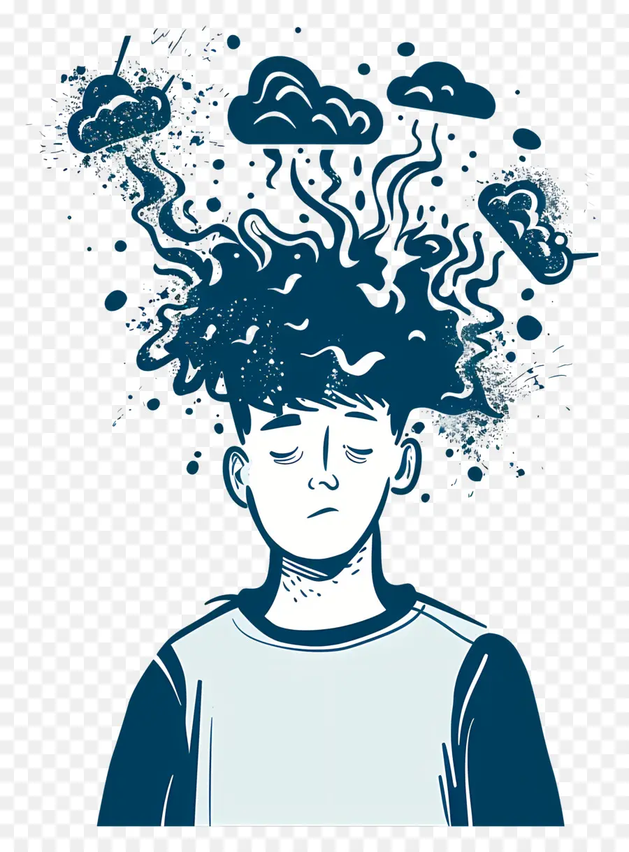 Salud Mental，Niño Triste Con Nubes PNG