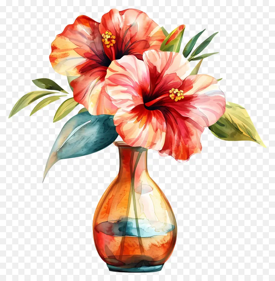 Jarrón Con Flores，Flores De Hibisco PNG
