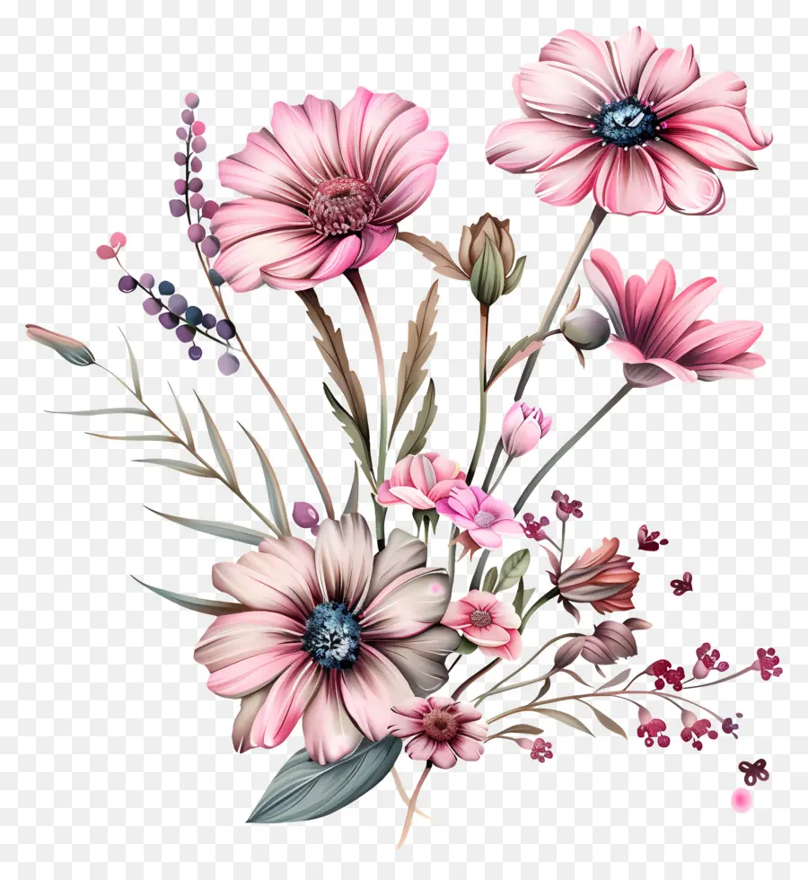 Flores De Color Rosa，Pintura A La Acuarela PNG