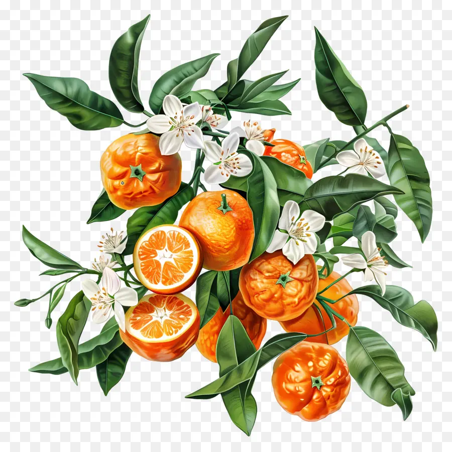 Clementinas，Naranjas Y Flores PNG