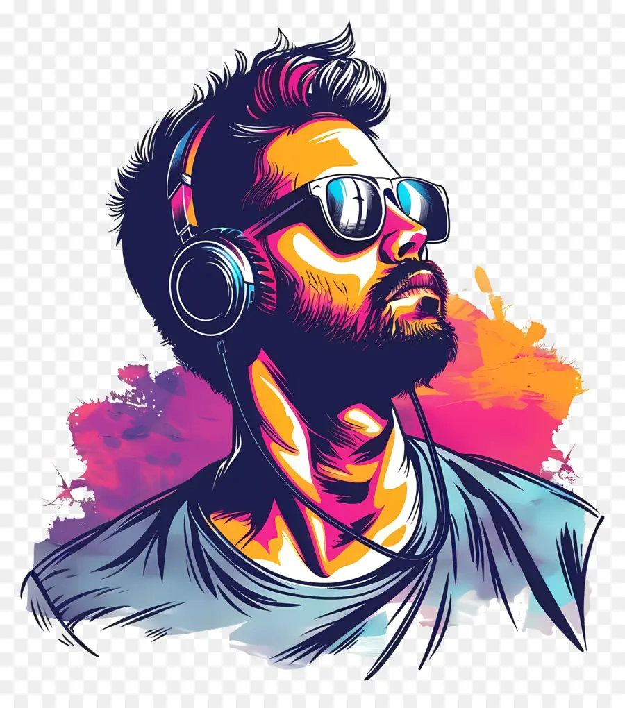 Escuchar Música，Hombre Con Cabello Largo PNG