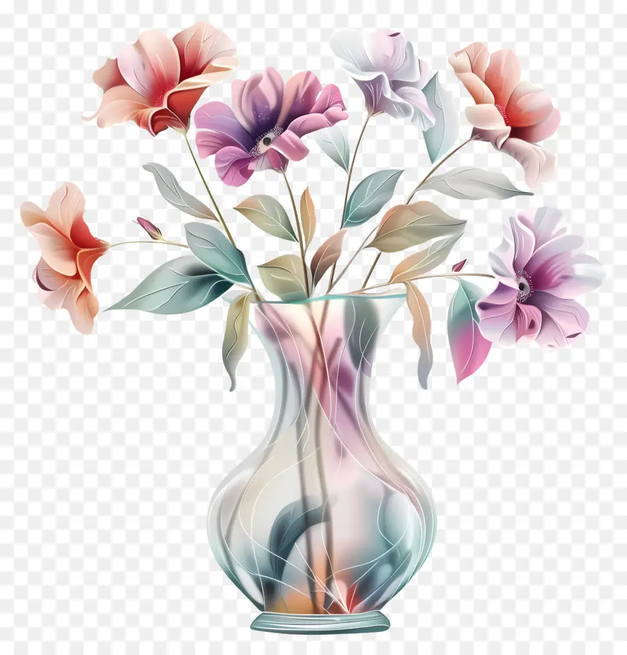 Jarrón Con Flores，Flores De Color Rosa PNG