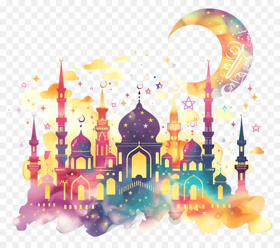 Eid Al Fitr，Mezquita Colorida PNG