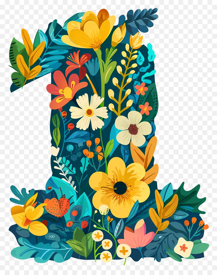 Número 1，Floral Carta PNG