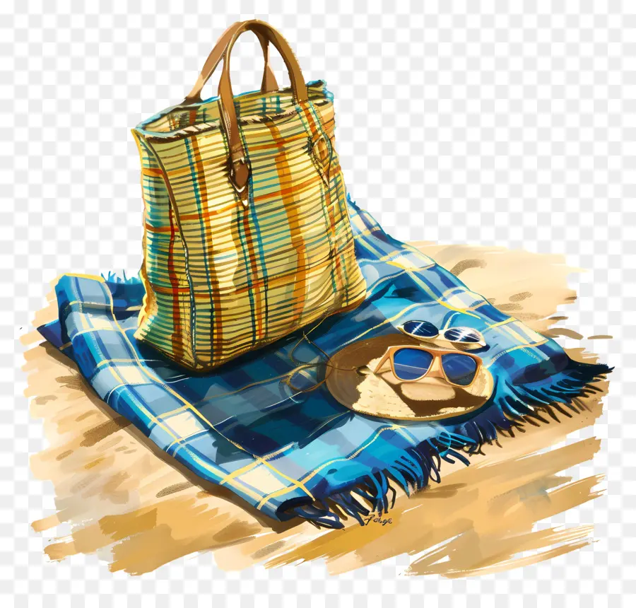 Bolsa De Playa，Ilustración Acuarela PNG