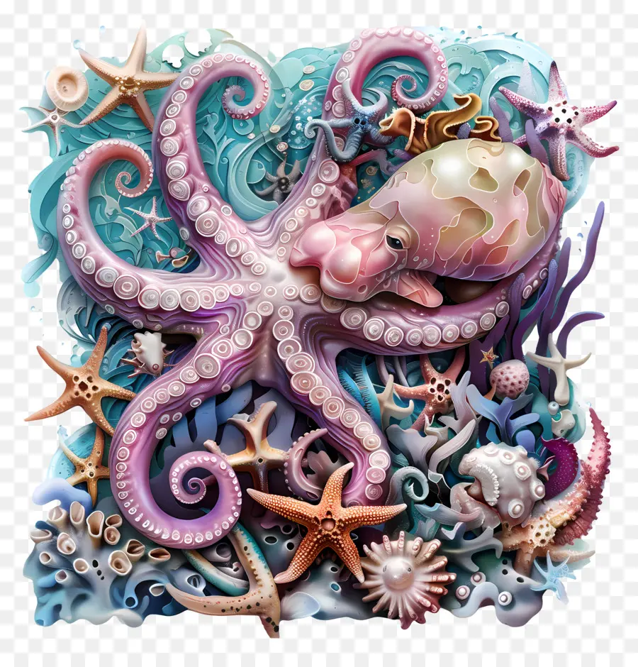 Criatura De Mar，Dibujos Animados De Pulpo PNG