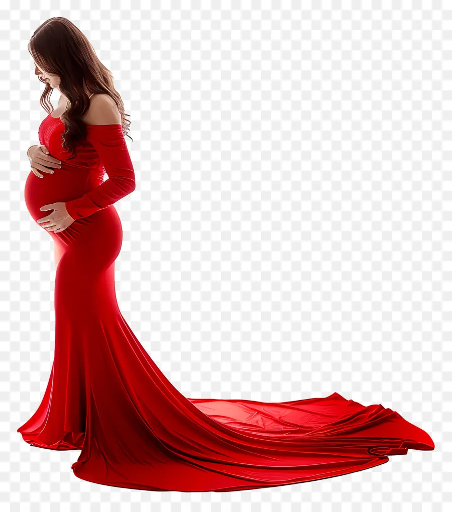 Mujer Embarazada，Vestido Rojo PNG