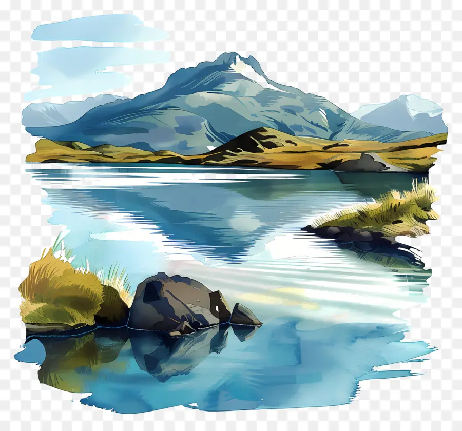 Lago Myvatn，Pintura A La Acuarela PNG