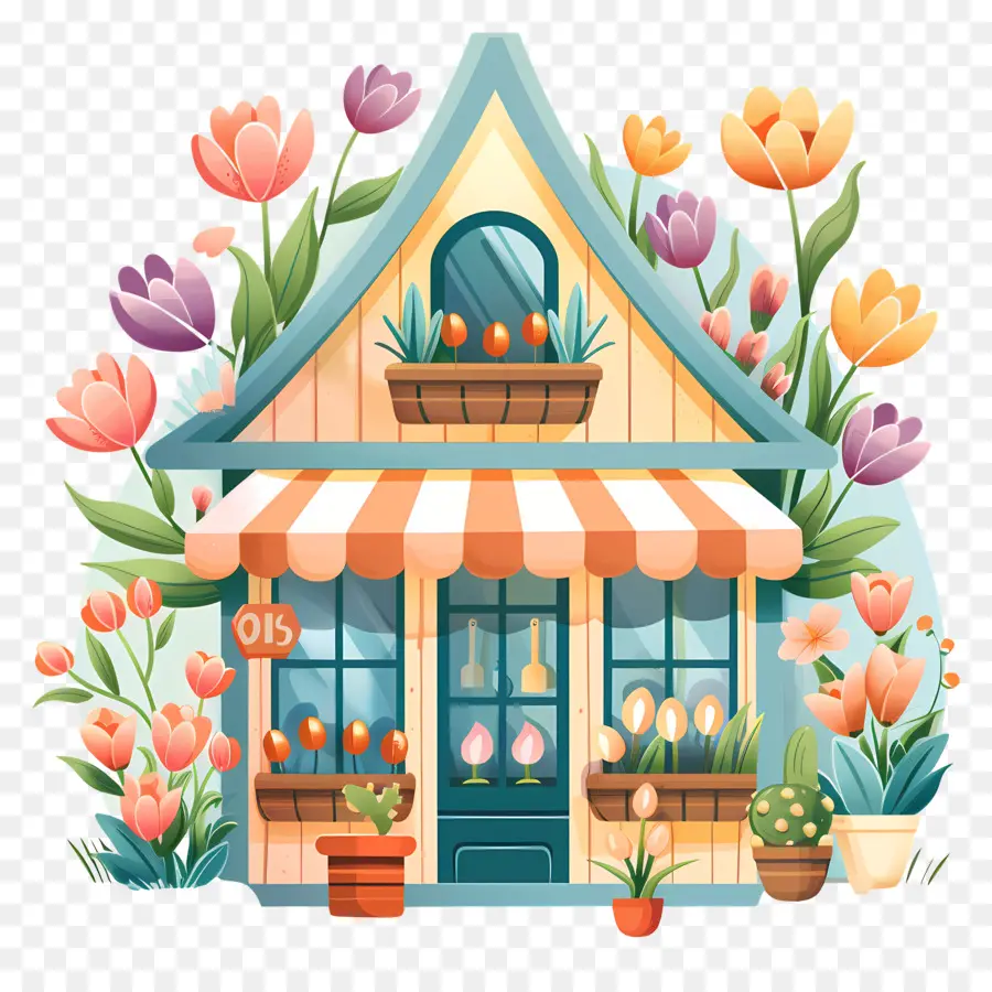 Tienda De Flores De Primavera，Linda Casa PNG