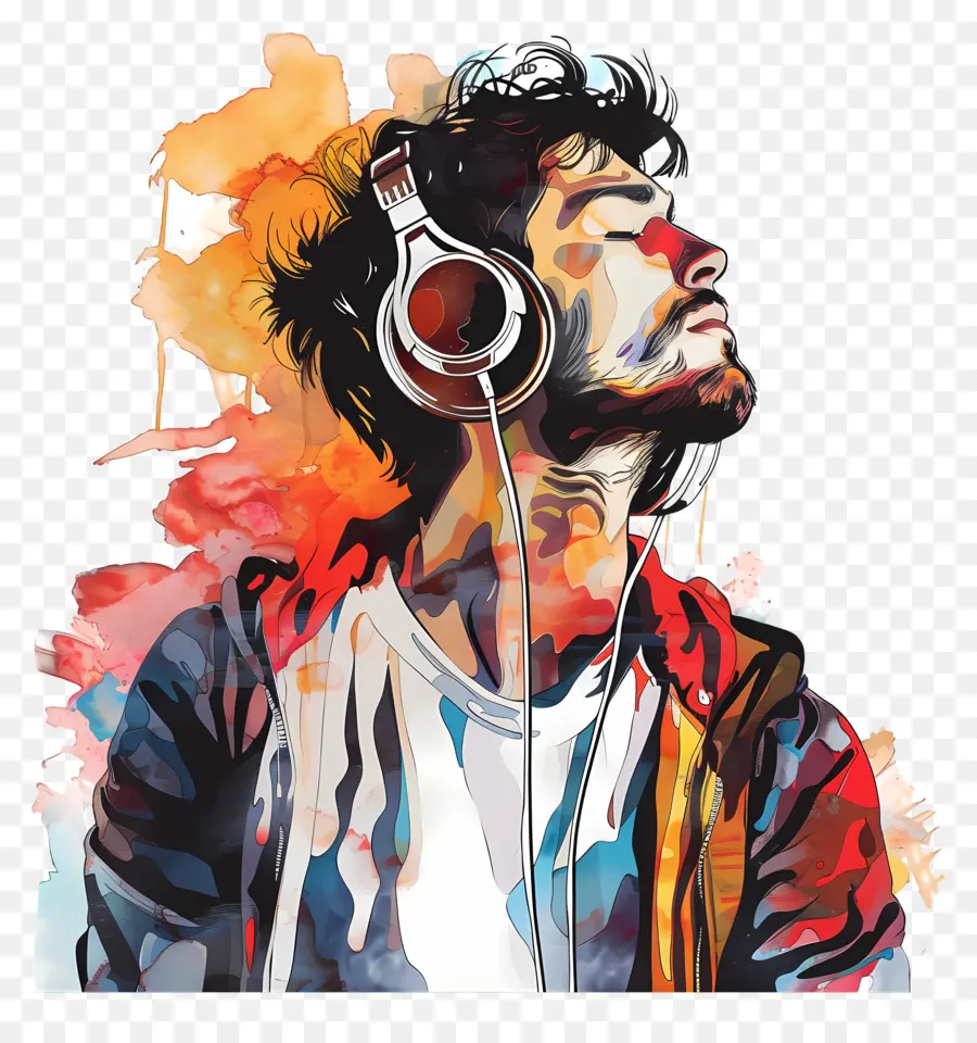 Escuchando Musica，Hombre Con Auriculares PNG