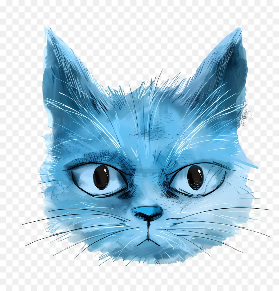 Cara De Gato Azul，Pintura A La Acuarela PNG