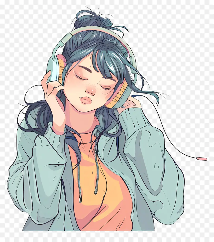 Escuchando Musica，Chica Con Auriculares PNG